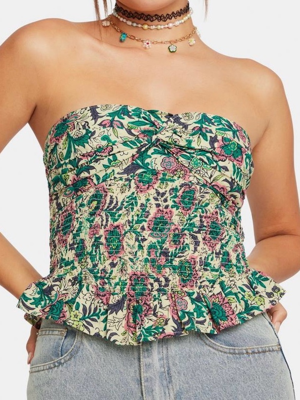 Free People One More Time Floral Smocked Tube Top Medium